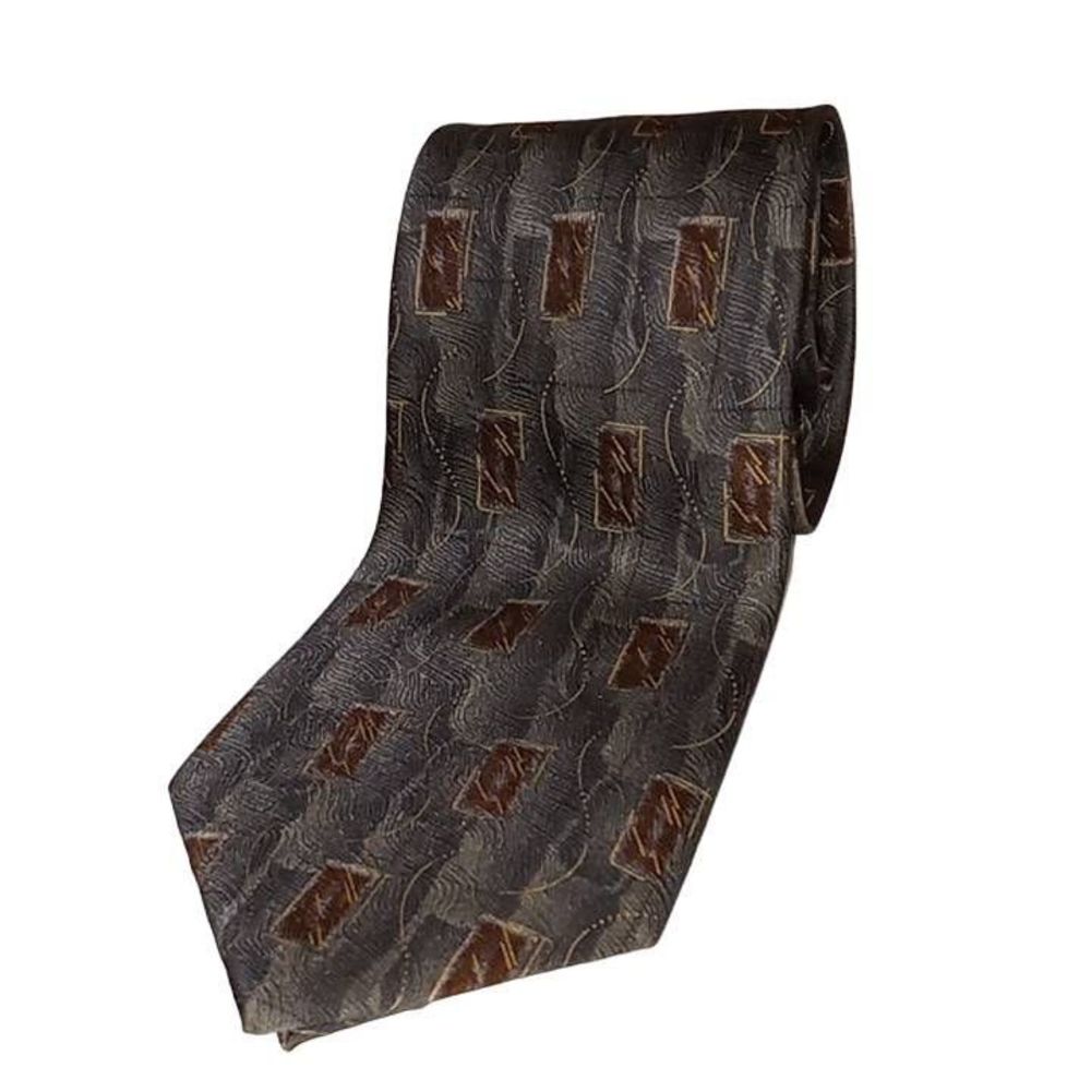 SIENA Collezione Dark Green w Gold Geometric Boxes100% Silk Neck Tie